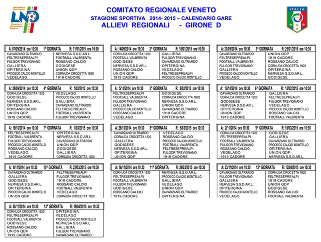 Allievi elite e regionali diramati i calendari 2014/2015 Allievi elite e regionali diramati i calendari 2014/2015